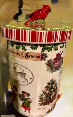 Vintage Christmas Cardinal Cookie Jar "Compliments of the Season"